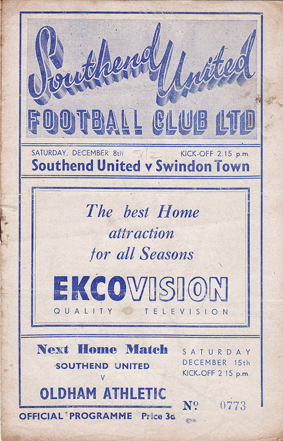 <b>Saturday, December 8, 1951</b><br />vs. Southend United (Away)